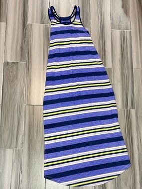 Gilligan & O'Malley Sleeveless Striped Maxi Dress in Purple, Navy & White